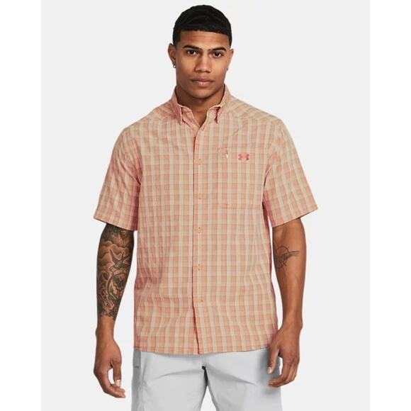 NWT Under Armour Men's UA Drift Tide 2.0 Plaid Short Sleeve in Sandstorm sz L - Picture 1 of 9